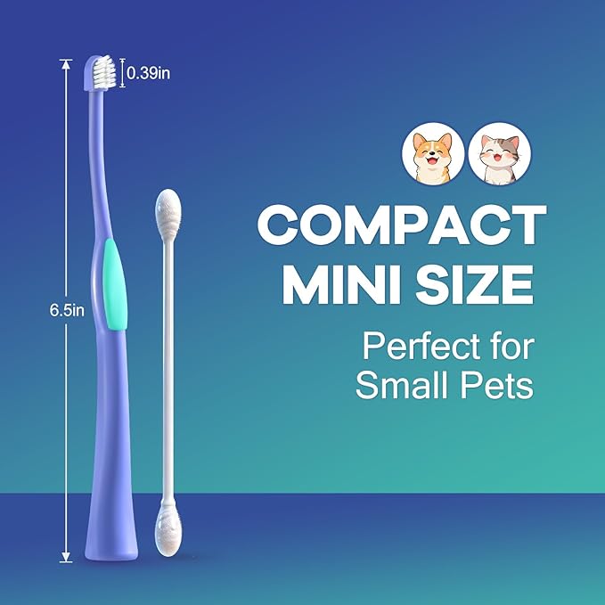 Deep-Clean Professional Pet Toothbrush – High-Efficiency Bristles & Hygienic Standing Base – 20° Ergonomic Grip Safe Daily Dental Care for Cats & Small Dogs, Blue