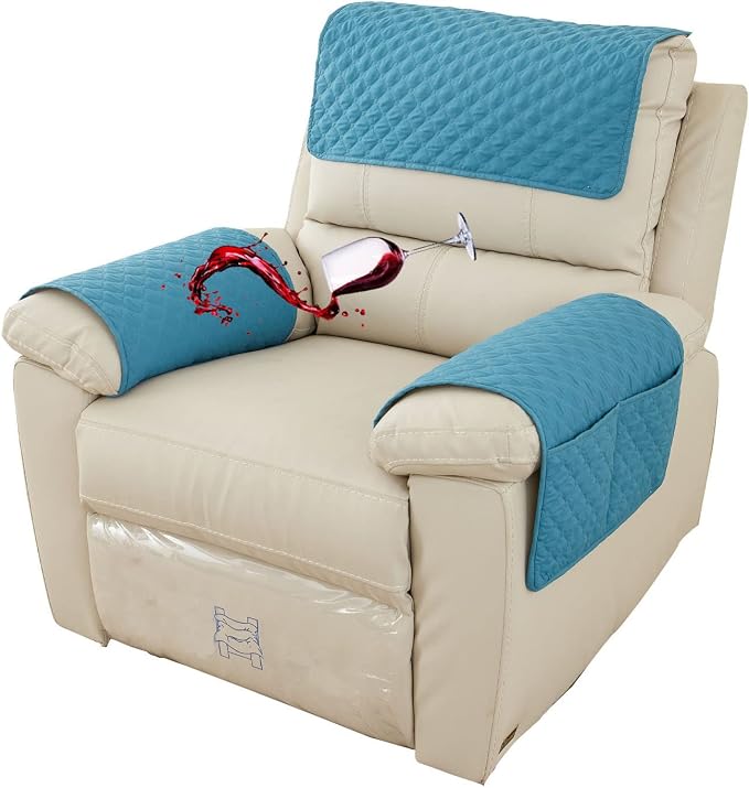 Water-Resistant Sofa Armrest and Headrest Covers, 2 Pockets | Quilted polyester helps shield recliners, loveseats and sofas from daily wear; silicone backing and fasteners improve grip