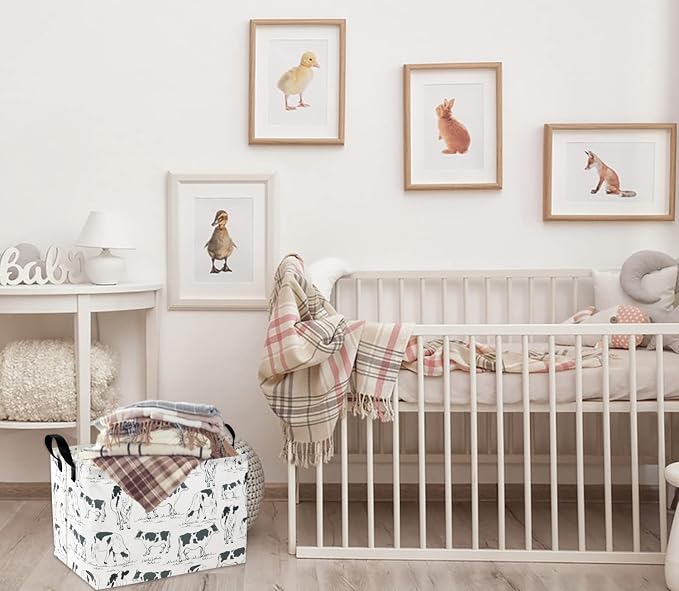 Cow Print Storage Bin - Kids Gift Basket, Rectangular Room Decor for Home, Books