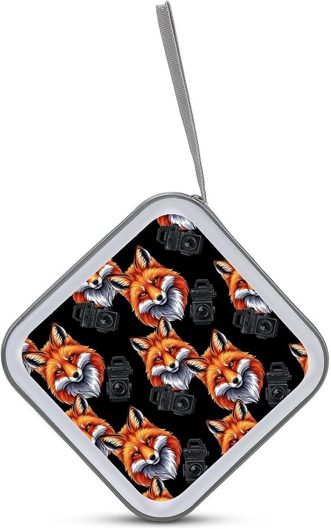 Hard Plastic 40-Disc Storage Binder Fox Art, Protective CD/DVD Wallet with Zipper, Portable Organizer for Movies Music