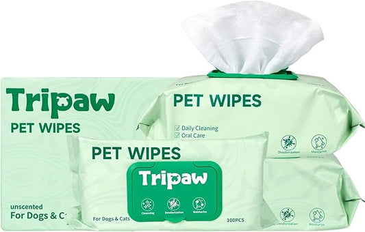 Pet Wipes for Cats and Dogs, Deodorizing, Cleaning and Grooming for Paws, Face and Body, Hypoallergenic, Unscented, 100 Count