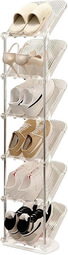 Clear Narrow Shoe Rack for Entryway - Free Standing Shoe Storage Organizer | Space Saving Design, Easy To Assemble, Fits Entryways and Closets, Sturdy Organizer For Living Room