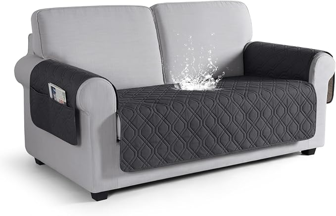 VANSOFY Waterproof Loveseat Couch Cover for Pets, Charcoal Gray, 54" | Non-Slip, Washable, Utility Pockets, Pet Friendly, Furniture Protector Slipcover for 2 Cushion Plus Couch