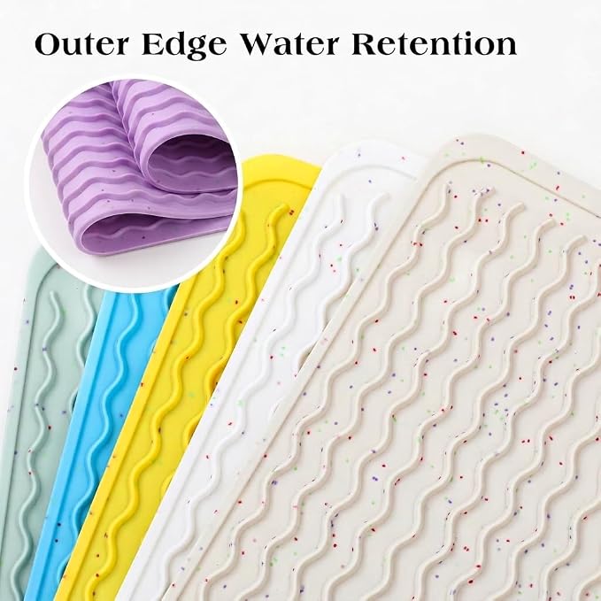 CAKETIME 2 Pack Multicolor Silicone Dish Drying Mat for Kitchen Counter Waterproof Place mats Sink Protector Stove Top Organizer Appliance Vanity Trays Dryer Rack Drainers Items 15"x11.5" Purple