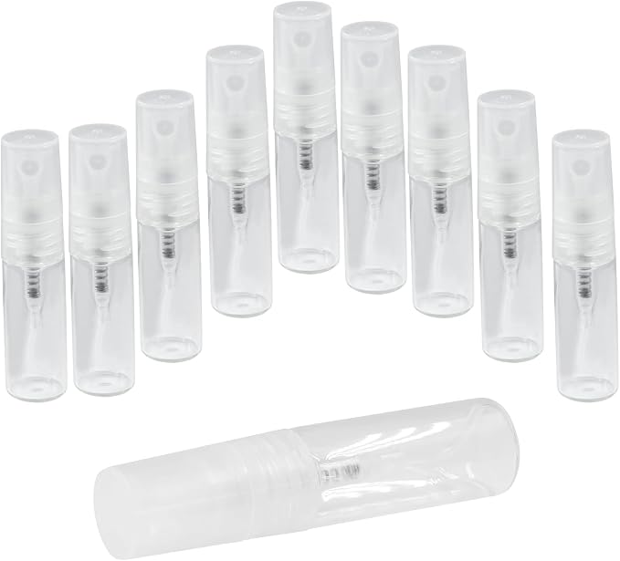 3ml Mini Spray Bottle, 10 Pack Glass Refillable | Fine Mist Travel Atomizer, For Fragrance Oils & Perfume, Small Sample Containers, Clear