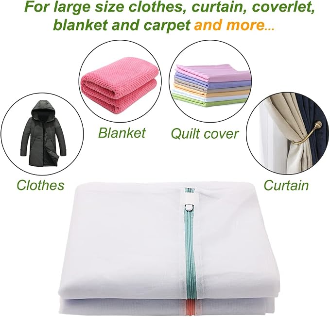 Tenn Well 2Pk 35x27" Large Mesh Laundry Bags Fine Net Washable for Blankets | Fine net washable bags for delicates, comforters, bedding, clothing, toys, pet items