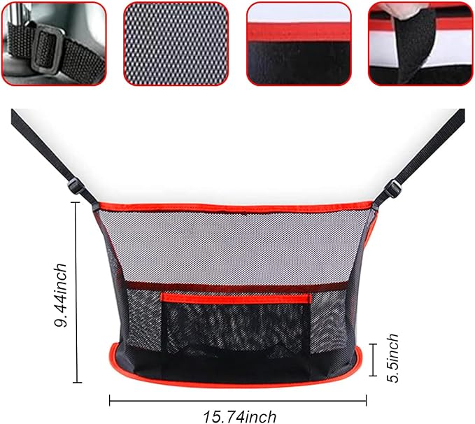 GLSOWEE Handbag Holder for Car, Auto Net Pocket Purse Holder Between Front Seats, Storage Organizer, Universal Accessories for Women and Men, Pet/Kids Barrier (Red)