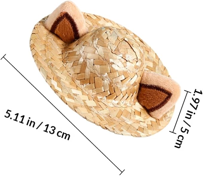 Cat Ear Straw Hat Decorative Pet Headwear for Birthday Parties | Khaki, S 13cm Size, Safe Comfortable Fit, Adorable Holiday Accent