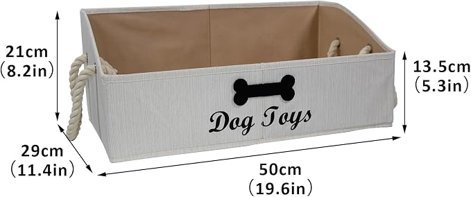 Large Dog Toys Storage Bins-Foldable Fabric Trapezoid Organizer Boxes with Cotton Handle,Can be Personalized,Collapsible Basket(Beige-Dog)