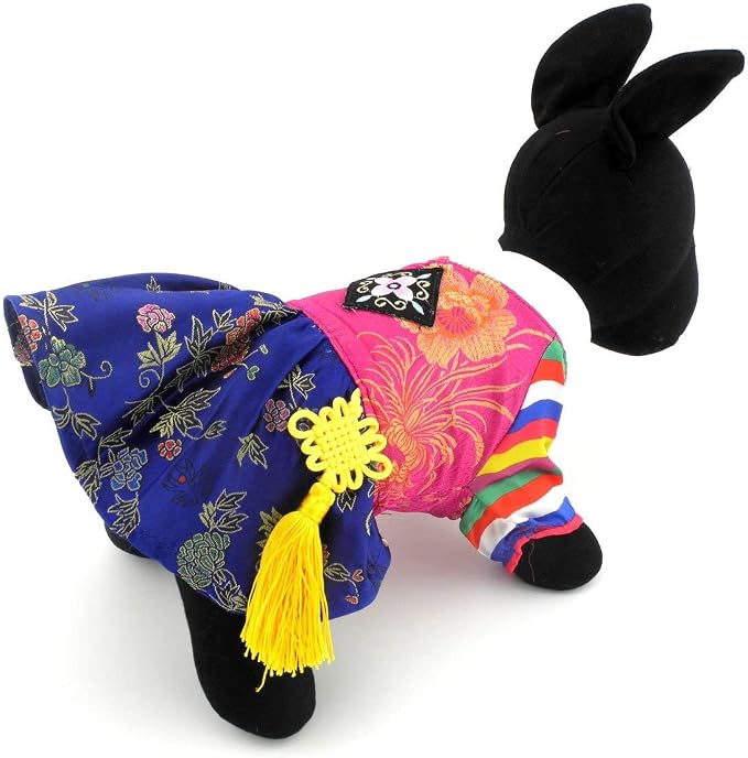 Embroidered Hanbok for Small Dogs, Girl, M | Silky Fabric, Embroidered Norigae, Birthdays, Festivals, Chihuahua, Yorkie, Small Breed, Korean Traditional Pet Costume