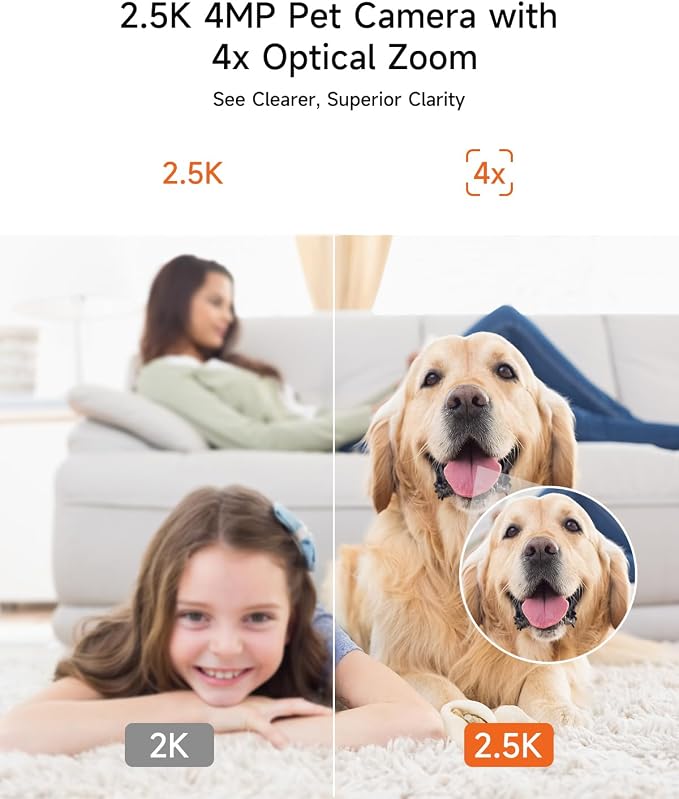 2.5K Camera for Home Security, Non-Subscription AI Human/Pet/Crying Detection, 4MP Dog/Cat/Pet Camera Indoor with Phone App, Pan Tilt 2.4G WiFi Indoor Cameras, IR Night Vision, Full Duplex 2-Way Audio