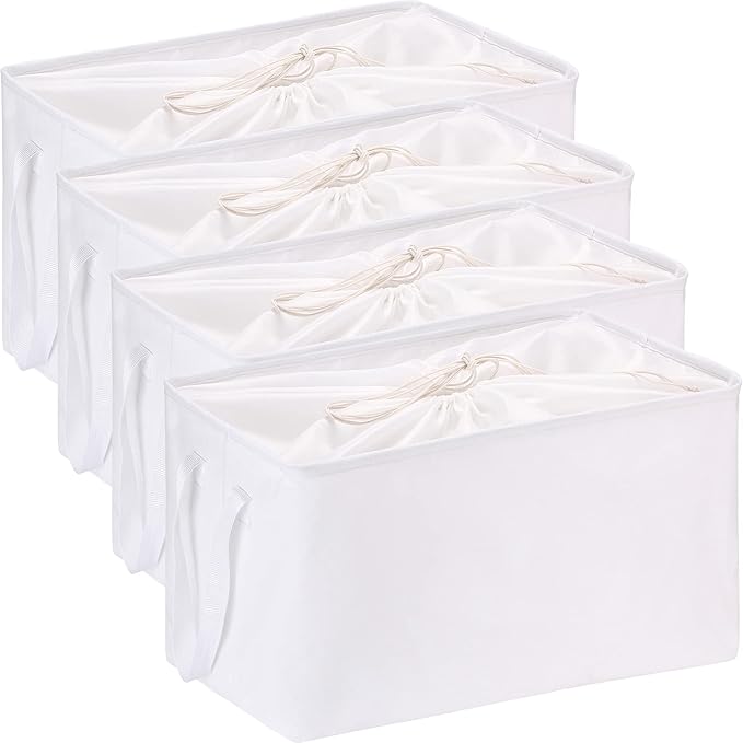 Hinwo 102L XXL Canvas Storage Bin with Lid and Handles, 4-Pack | Collapsible Fabric Baskets, Closet Shelf Organizers, Containers for Clothing, Blankets, Toys, Bedding (White)