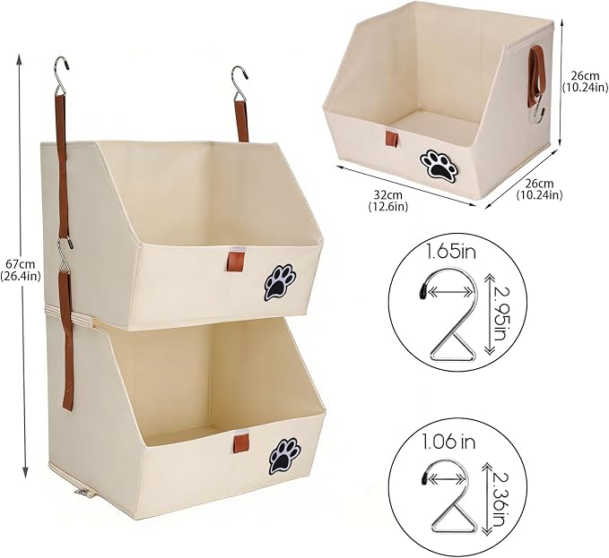 2-Tier Dog Shelves Storage Organizer, Dog Toy Basket, Hanging Closet Organizer for Pet, Fabric Storage Bins Dog Cabinet, Collapsible Baskets for Dog Toys,Collar,Clothes,Blanket -Beige