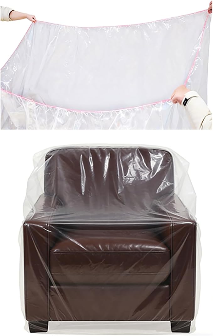 Plastic Chair Cover Furniture Cover with Elastic Band, Clear Recliner Cover Protector for Moving and Storage, Waterproof & Dustproof Moving Bags for Armchair Slipover 34W x 42D x 48H Inches (Chair)