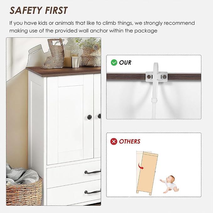 Dog Food Storage Cabinet, Modern Dog Feeding Station with 2 Adjustable Dog Bowls,Hidden Pet Feeder Station Wood, Dog & Cat Storage Organizer, for Feeding & Watering Supplies, White