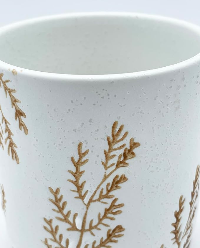 10oz Ceramic Airtight Food Storage Container with Wooden Spoon for Sugar,Matcha,Salt,Coffee,Spices,Cat Treat,Loose Leaf Tea(White Botanical Fern Pattern)