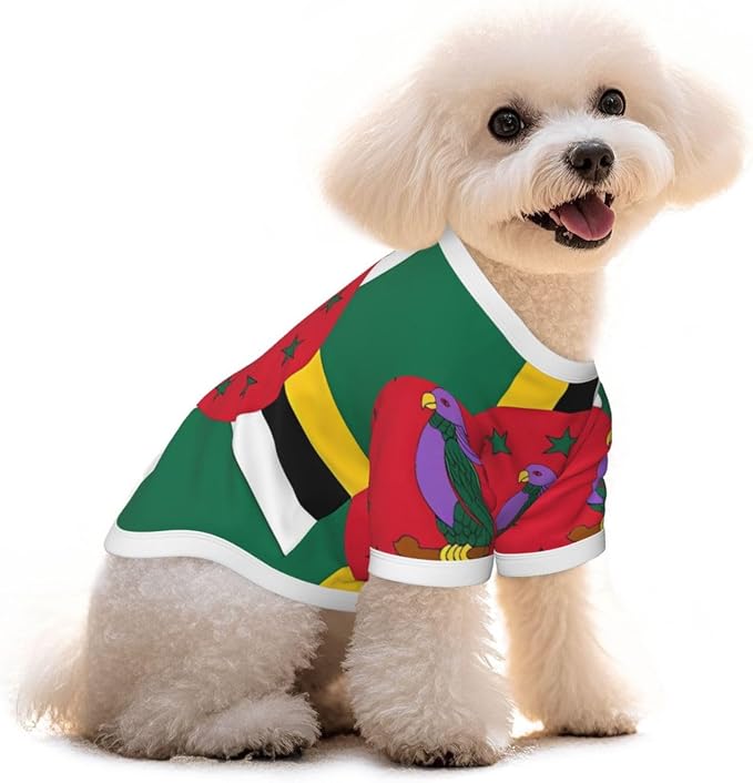Dominica Flag Dog Shirt Pet Cotton T-Shirt Breathable Dog Clothes
