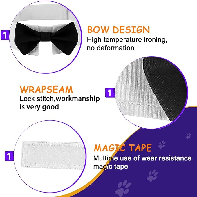 Elegant Dog Bow Tie - Cute Tuxedo Bowtie with Adjustable White Collar for Formal Pets - Perfect for Valentines, Weddings, and Birthdays