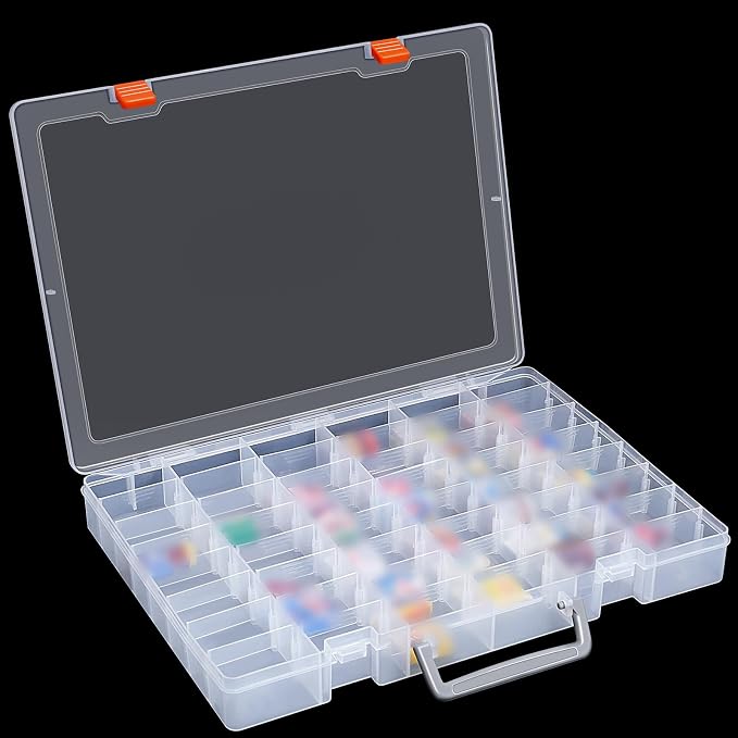 Juexica 1 Pcs 48 Grids Plastic Bead Organizer Box with Divider, Clear
