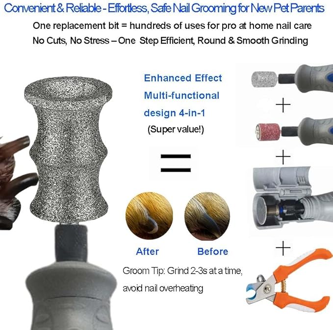 2-Pack Diamond Dog Nail Grinder Bits Attachment for Dremel - 1/8'' 80 Grit Refills Tip & Replacement Heads for dremel 7760 & 7350, Fits Small, Medium, Large Dogs & Cats, Grooming Thick Nails on Pets