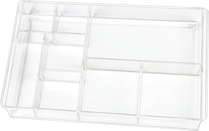 ZEXALOR 8-Section Clear Drawer Organizer, Large Acrylic Drawer Divider Tray for Desk,Bathroom,Office Makeup,Junk, Plastic Drawers Organizer 13.7" x 8.7" x 2" (8-Section)
