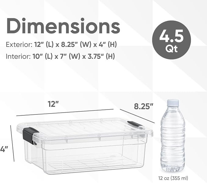 Superio 4.5 Quart Clear Plastic Storage Containers with Lids, Stackable Organizer Bins, BPA-Free Storage Boxes for Home, Office, Dorm & Classroom, 4 Pack