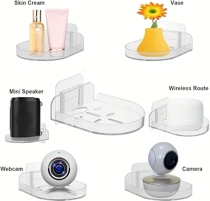 3pcs Baby Monitor Shelf Adhesive Small Security Camera Wall Mount Floating Shelves for Mini Speaker, Pop Figures,Clock,Smart Home Camera Holder Bracket(Clear)