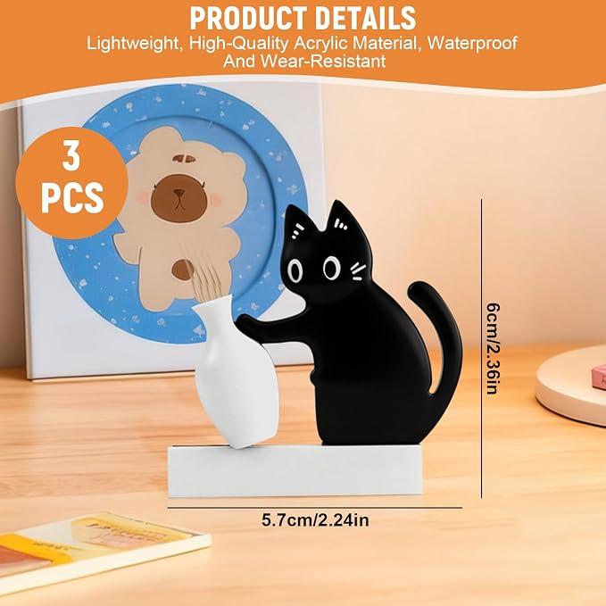 3 Pcs Cat Whiskers Keepsake Holder, Magnet Acrylic Pet Memorial Decor Refrigerator, Cute Desk Wall Decor Cat Fur Holder (Black)