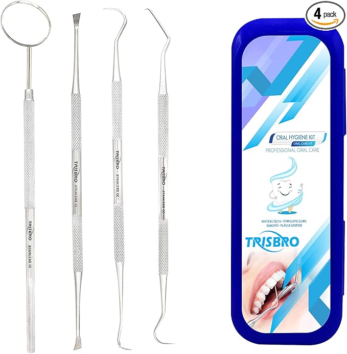 Dental Care Set Dentist Tools Kit, Professional Calculus and Plaque Remover Set, Dental Hygiene Kit, Teeth Plaque Remover Tool Metal Tooth Pick and Dental Mirror(Blue)