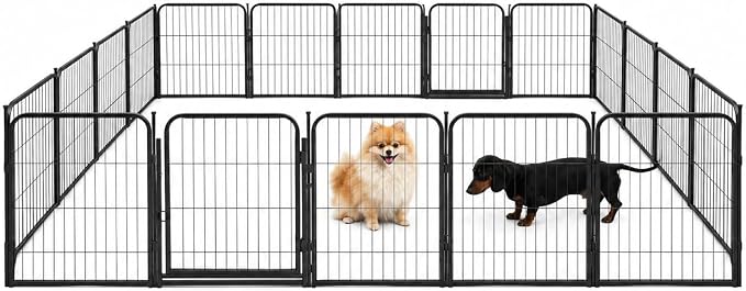 Dog Play Pen for Outdoor Use - 24'', 20 Panels for Small and Puppy Size Dogs - Portable Playpen Kennel for RV, Camping, and Yard - Heavy Duty Pet Fence w/Black Rust Resistant Coating