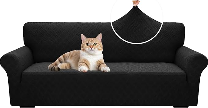 YEMYHOM Couch Cover Latest Jacquard Design High Stretch Extra Large Sofa Covers Pet Dog Cat Proof Oversized Slipcover Non Slip Magic Elastic Furniture Protector (X-Large, Leaf Patten Black)