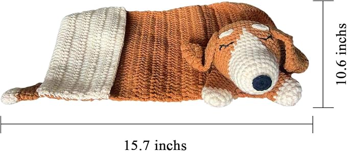 Crochet Sofa Armrest Organizer with Cup Holder, Cute Dog & Cat Shaped Couch Caddy, Anti-Slip Remote Control Holder for Recliner, Handmade Storage Pocket for Tablet, Gifts for Pet Lovers (orange)
