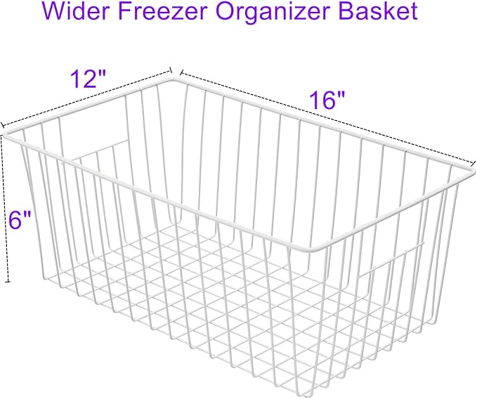 16Lx12W inch Wider Freezer Storage Organizer Baskets Container, Deep Metal Wire Chest Upright Refrigerator Divider Bins with Built-in Handles for Cabinet, Pantry, Closet, Kitchen(6)