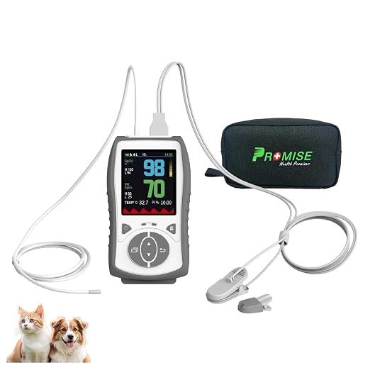 Vet Handheld Monitor with 2.8" LCD, Pet Vital Signs Monitor for SpO2 / Heart Rate/TEMP, Rechargeable Battery - Veterinary Use for Dogs, Cats, Horses etc. (Grey, Bundle with Pouch)