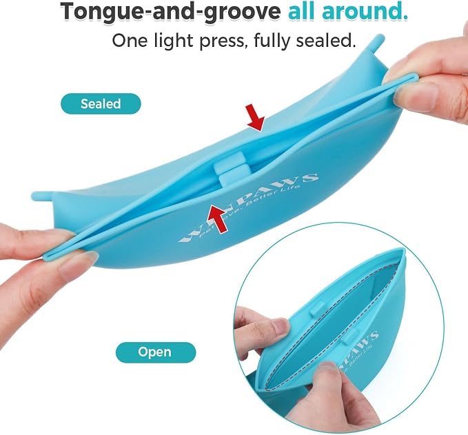 Silicone Dog Treat Pouch with Poop Bag Holder,Waterproof Magnetic Close Sealable Fanny Pack with Adjustable Waist Belt, Pet Puppy Training Essentials, One-Handed Opening with Press & Magnetic (Blue)