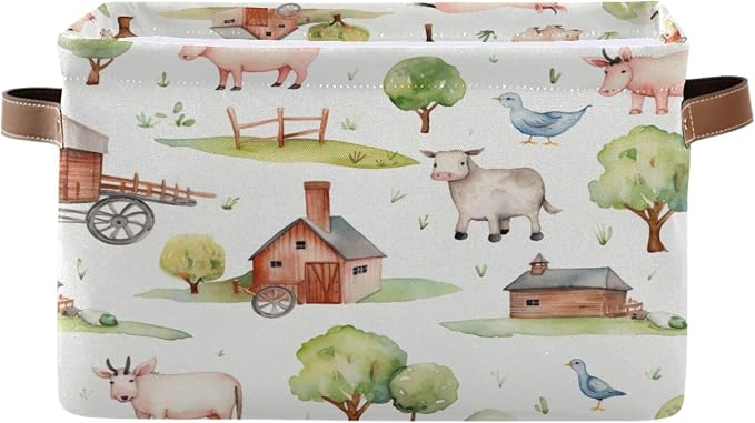 Kigai Farm Animals Storage Basket Waterproof Collapsible Fabric Laundry Basket with Handles Gift Bin Closet Organizer Bin for Bedroom Nursery Office 1 PACK