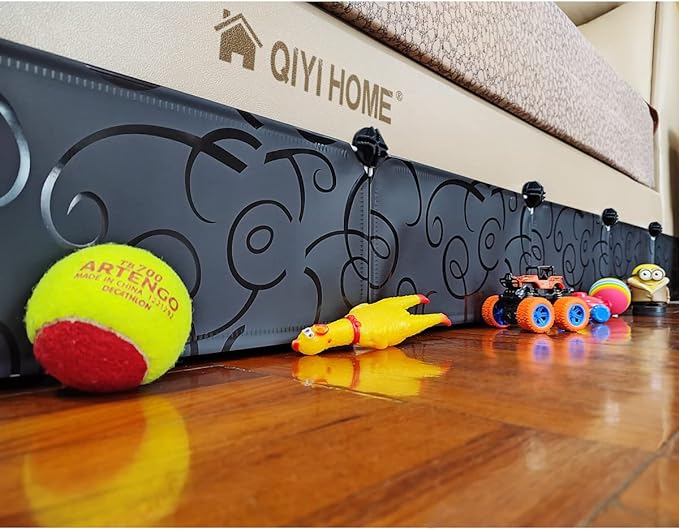 Under Bed Blocker for Pets, Gap Bumper for Under Bed, Stop Things Going Under Bed or Sofa Couch, Toys Blocker for Cats Dogs, Easy to Install, Total 7" Height 78.5" Length, Black