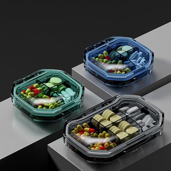 Daily Travel Pill Case Organizer, 6 Compartment Portable Pill Box | Small Medicine Reminder Dispenser Planner Holder for Vitamin, Fish Oil, Supplement, Cod Liver Oil, Portable Container, Green