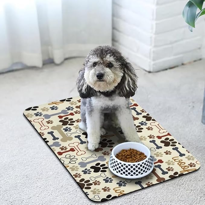 Dog Food Mats for Floors Waterproof, Pet Water Bowl Mats Pet Feeding Absorbent Placemats Beige 24 * 32 inch
