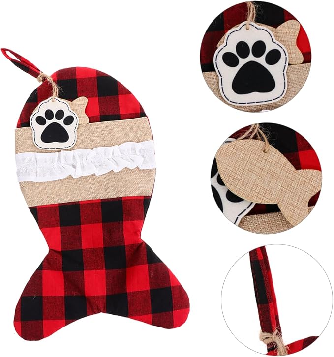 SOLUSTRE 1pc Christmas Bag for Pets Festive Stockings Pouch Storage for Candy Snacks Toys Plaid Design Holiday Decoration for Christmas Parties
