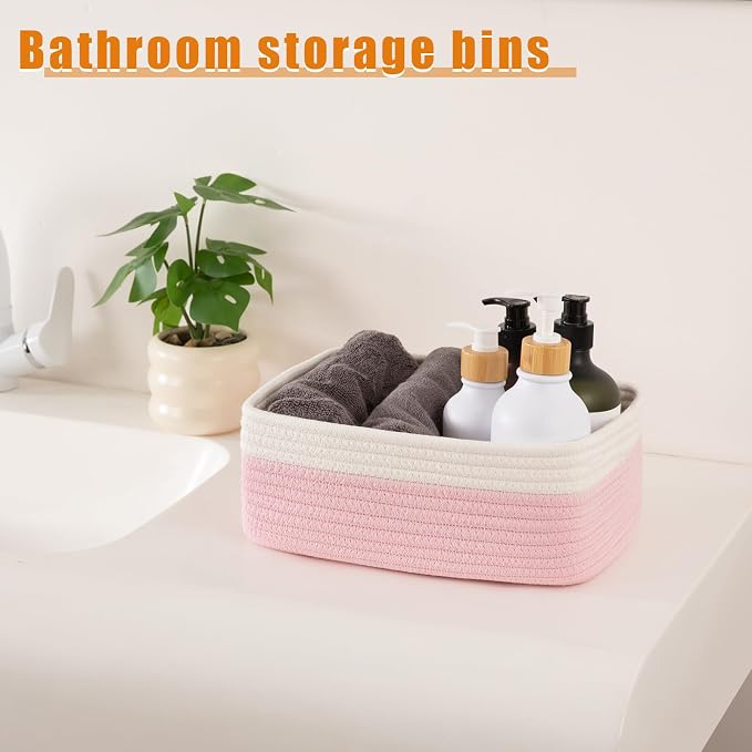 OIAHOMY 4 PACK 7L Storage Baskets for Organizing Storage Bins Pink | Small Bins for Shelves Small Storage Basket Shelf Baskets Organizer Baskets for Gifts Empty Cute Decorative Storage Bins