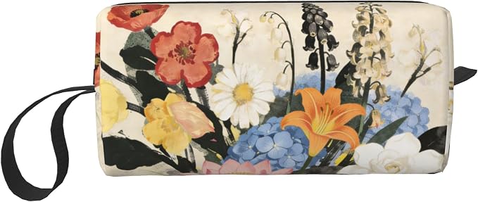 Vintage Botanical Garden Floral Makeup Bag for Women Wrist Strap | Durable 600D Oxford Fabric Cosmetic Organizer,Compact Travel Pouch with Handle for Gym & Daily Use