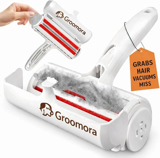Pet Hair Remover Roller - Reusable Lint Roller for Dog & Cat Hair on Furniture, Couch, Carpet, Clothing - Eco-Friendly Portable Fur Remover Tool - Manual Operation - Plastic - White