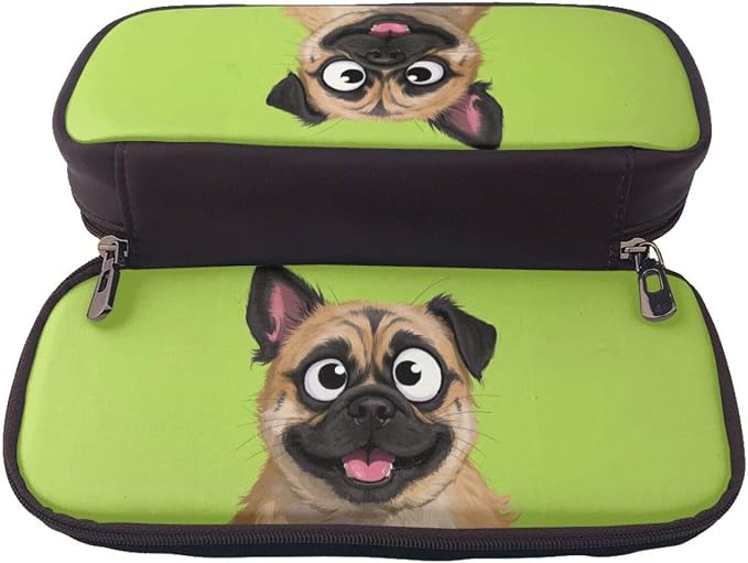 Leather Pen Case with Zipper - Aesthetic Pen Holder Dog funny face animal Pencil Case for Women & Men - Handcrafted Pencil Bag Multi-Functional Travel Cosmetic Case for Work Office Tool Pouch