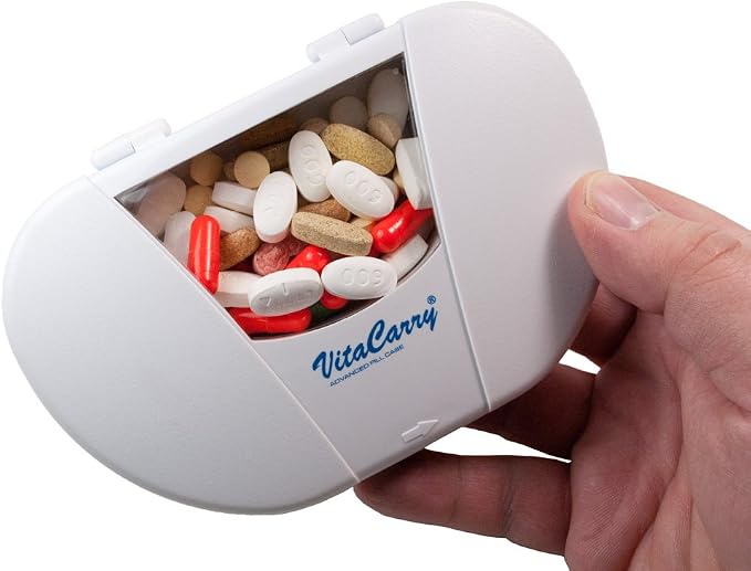 Gasketed Vitacarry 7 Compartment Pill Box Holds up to 150 Pills Waterproof (White 7 Compartment) by VitaCarry