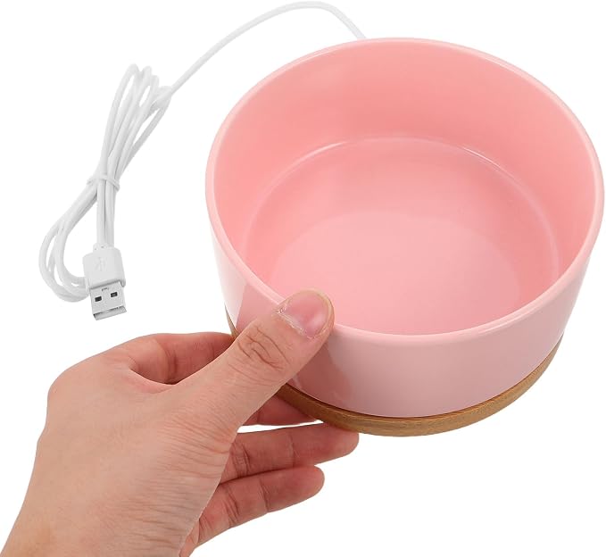 USB Powered Heated Pet Bowl for Cats and Dogs Anti-Freeze Electric Warming Ceramic Feeder with Cord Small Pink Thermal Water Dish for Outdoor Winter Use