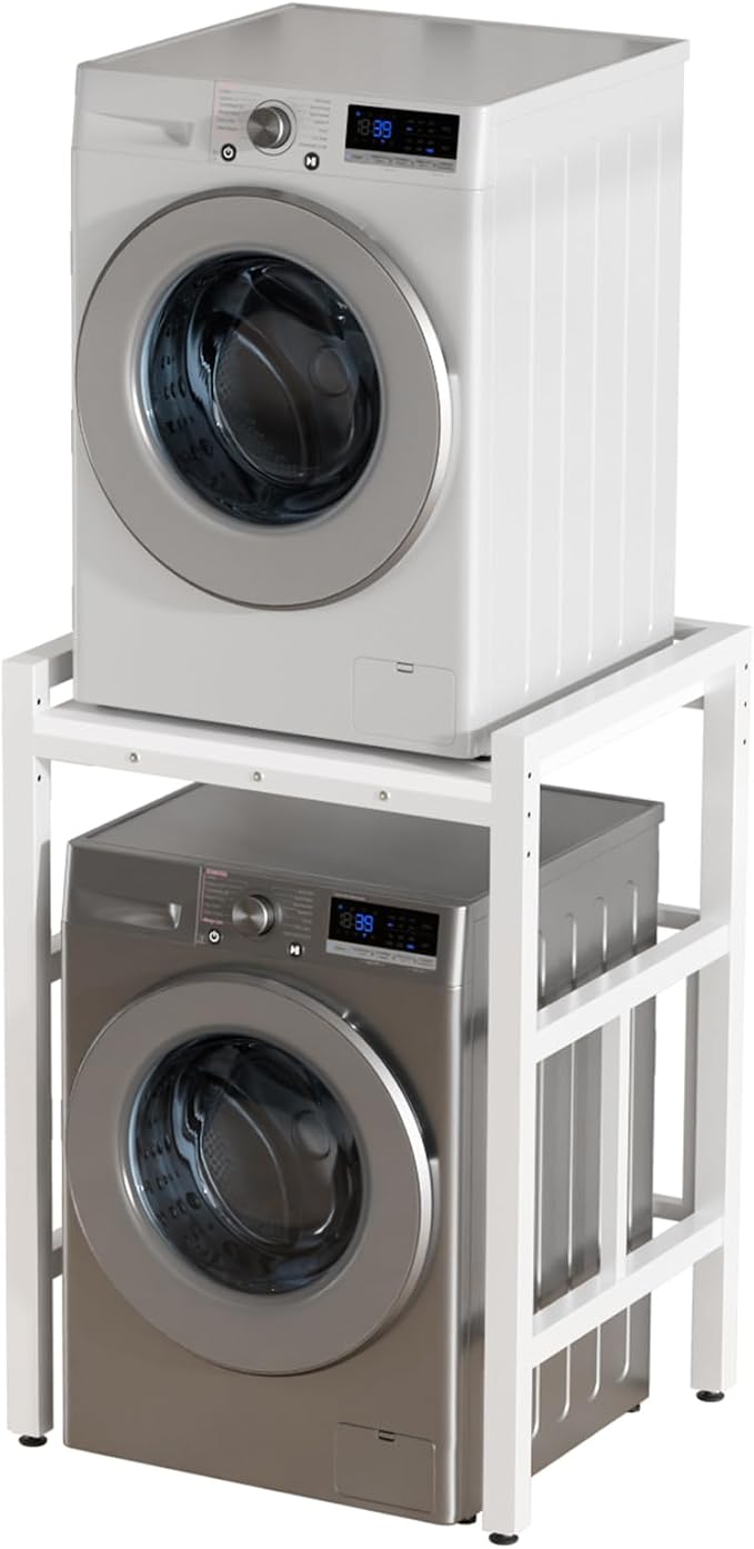 Washer Dryer Stacking Rack, 550lbs Capacity Heavy Duty Washing Machine Storage Utility Rack with Countertop, Height Adjustable Washing Machine Shelf for Laundry Rooms Bathrooms (B)