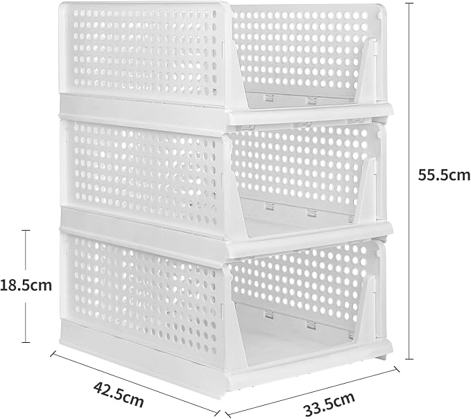 This Foldable Stackable Clothes 3-Tier Drawer Storage Shelf for Bedroom Kitchen Living Room Bathroom Office – White H-18cm Space-Saving Solution.