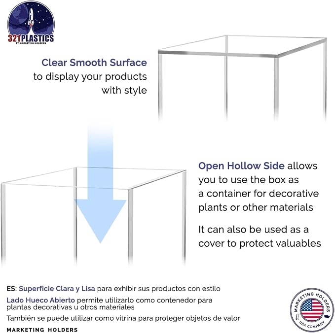 12" x 12" x 18" Clear Acrylic Display Box with One Open Side No Lid Versatile Tall Plexiglass Retail Product Riser Storage Bin or Wedding Floral Centerpiece Pedestal by Marketing Holders
