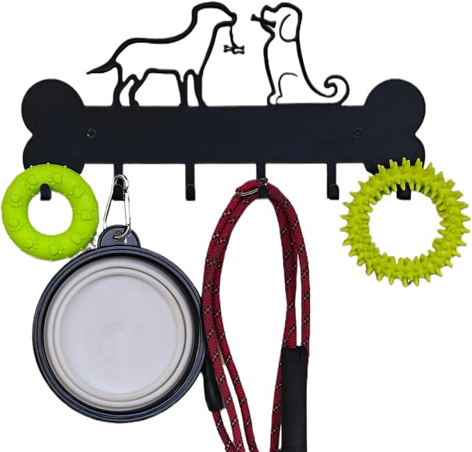 Dog Leash Holder Wall Mount, Dog Supply Organizer with 6 Hooks | Holder Wall Mount Metal Key Hooks for Wall， Wall Storage for Hanging Leash, Vest, Harness, Keys
